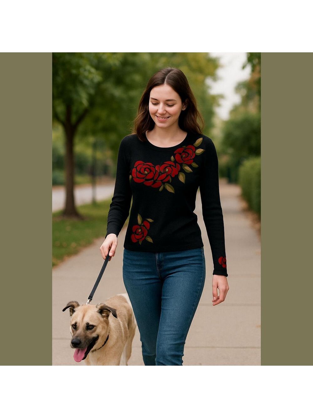 Vintage Embroidered Tropical Floral V Neck Sweater Cottagecore